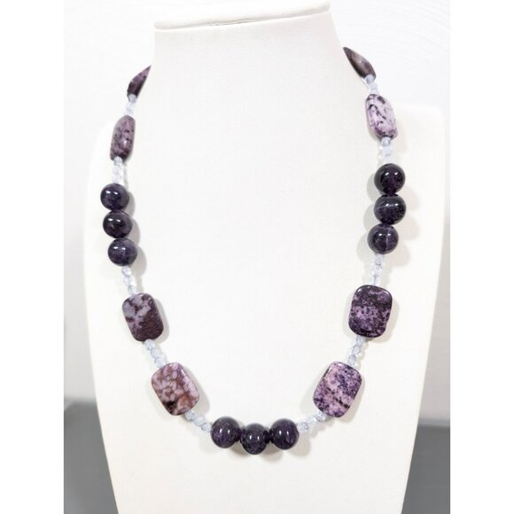 Boho Amethyst Purple Stone Necklace Chunky Beads Artisan Gemstone Statement 23" - Picture 1 of 10